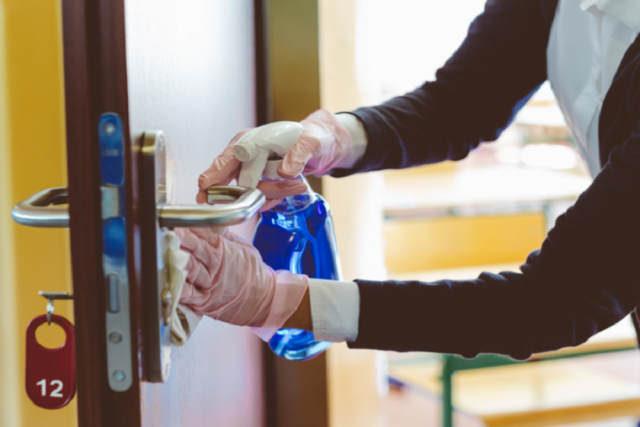 Hands cleaning door