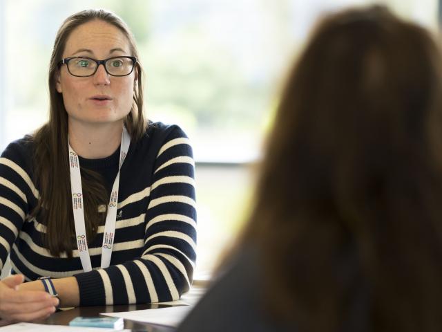 Women talking at table