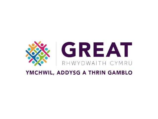 Rhwydwaith Ymchwil, Addysg a Thriniaeth Gamblo (GREAT) Cymru logo