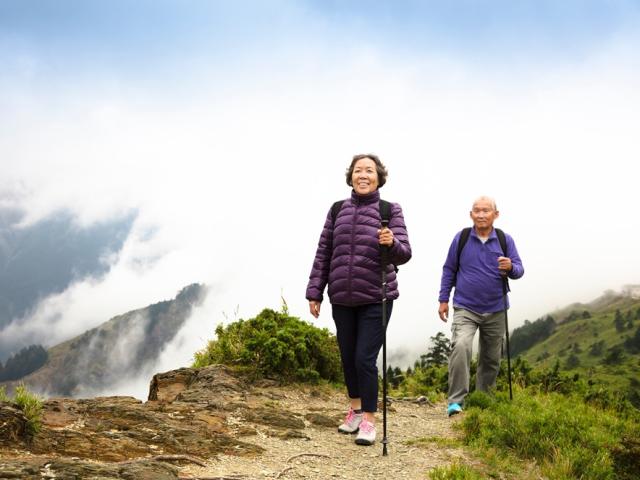 Hikers walking on a hillside