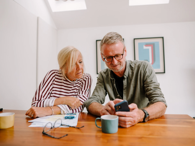 Woman and man talking over a coffee