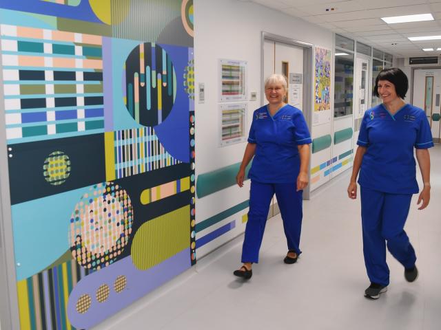 ABUHB CRF hallway with 2 nurses