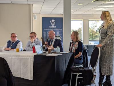 Mark Llewellyn, Alwyn Jones, Paul Willis, Rachel Scourfield, Helen Grindell at a social care seminar