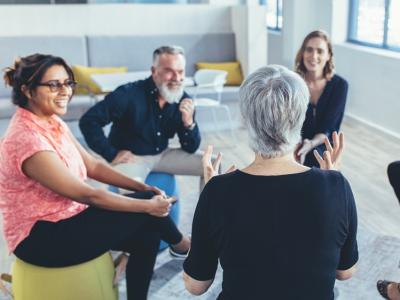 people talking in a group