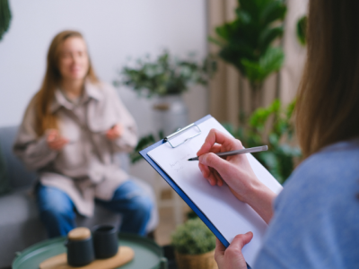 Two women completing a survey