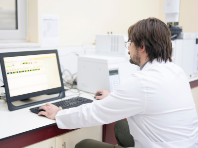 Researcher looking at data.